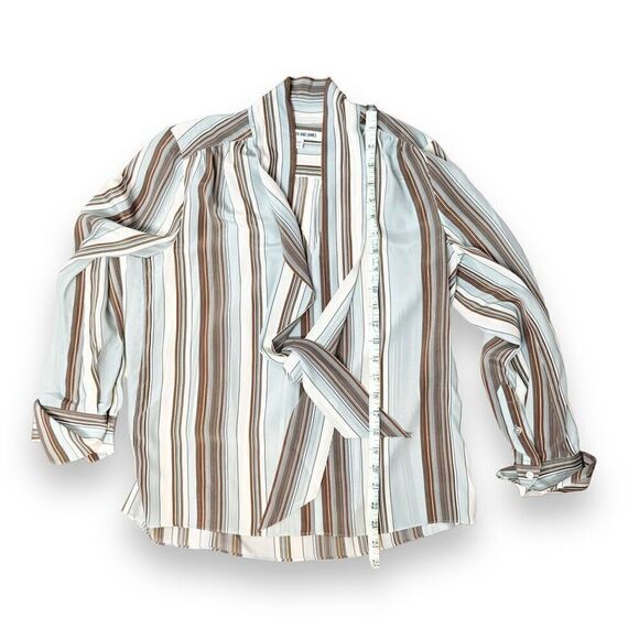 Elizabeth & James Mimi Tie Neck Stripe Silk Blouse In Dust Multi Women’s Size XS - Picture 11 of 11